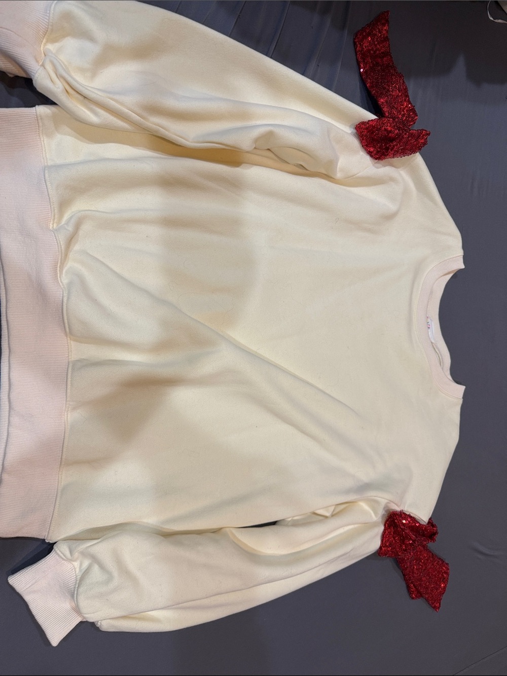 Women’s Cream Sweatshirt with Red Sequin Bows